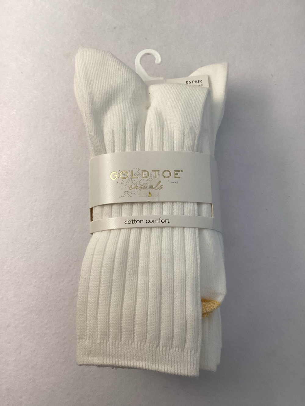Gold Toe White Cotton Ribbed Crew Socks - 6 Pairs
